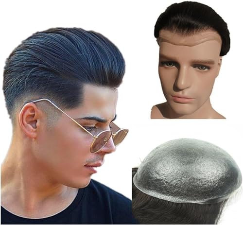 Hair Toupet Männer Toupet für Männer 0,04 mm Ultradünne Haut PU-Basis Haarteil 8x10 Zoll Männliches Menschliches Haar Prothese #1 Gitschwarz 110% Dichte Perücke Ersatzsystem Herrendupet