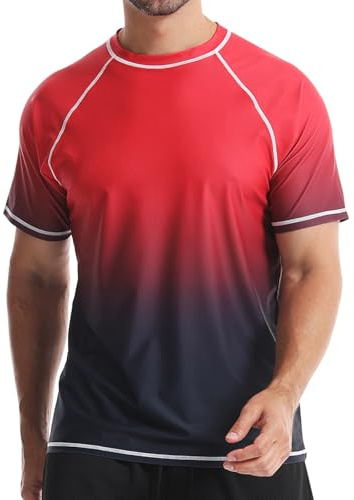 Danfiki Herr utslag väst vattensport utslag skydd simskjortor solskydd surfing t-shirt löpning sport topp snabbtorkande kortärmad, Röd lutning, XXL