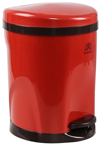 Haodehen 6.8 L Plastic Step-On Trash Bin with Soft Close Foot Pedal | Removable Liner Bucket, Lid, Small Bins for Under Desk, Office, Dorm, Bedroom, Bathroom, Red