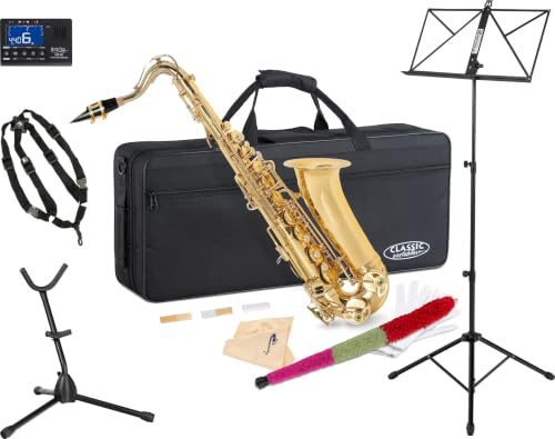 Classic Cantabile Youngstar AS-420 Altsaxophon Einsteiger Set - Kindgerechte Mechanik mit enger liegenden Klappen - Inklusive Notenständer, Mundstück, Kinder Tragegurt, Metro-Tuner Saxophonständer