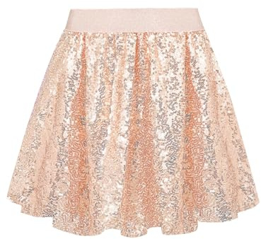 BALAYSIER Jupe Paillette Fille avec Doublure Mini Jupe Taille Elastiquée Jupe Short à Ssequins pour Raves et Fêtes(Champagne,10-12 Ans)