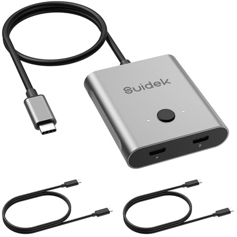 SUIDEK Commutateur USB C, Commutateur KVM USB C Prend en Charge la Sortie 8K@60 Hz 100W PD Charge Transfert de données 10 Gbps, câbles Type C Inclus