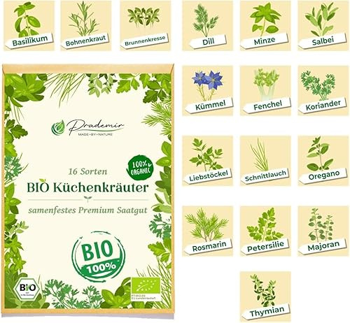 BIO Kräutersamen Set: 16 Sorten Garten- und Küchenkräuter Saatgut Kräutersaatgut-Set