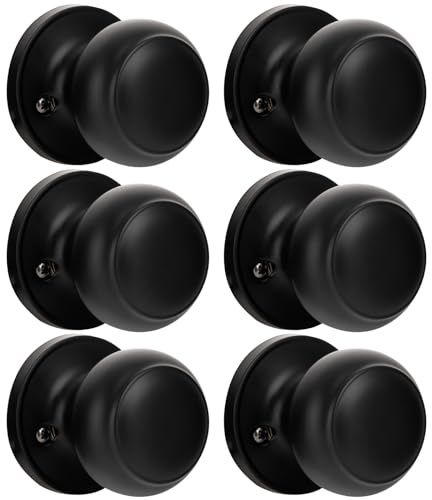 Dummy Door Knobs Keyless Closet Door Knobs Dummy Door Handle, Individual Non-Turning Dummy Door Knob Single Side, Exterior/Interior Door Knob, Matte Black, 6 Pack