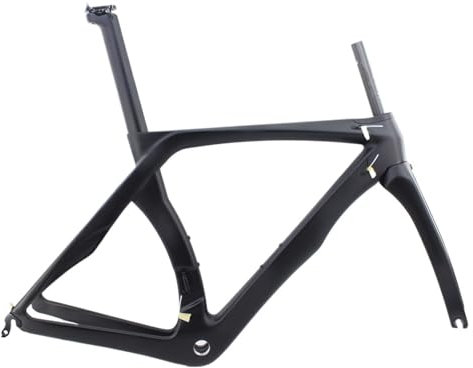 DUOCAI Vollschwarze Farbe 700C Racing Rennrad T1100 Vollcarbon-Rahmen Carbon-Fahrradrahmen Gabel + Sattelstütze + Klemme + Steuersätze(Gloss Two Hole Brake,XXS)