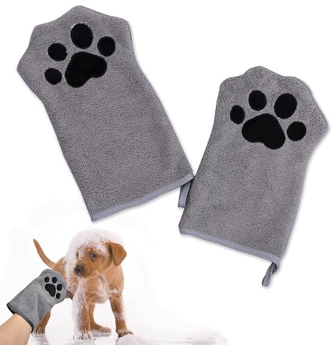 Niuhong 2 Pcs Cane Asciugamano Gatti Guanti Pulizia Animali Domestici Panno Pulizia Assorbente Morbido e Resistente Asciugamano Microfibra Guanti Cani Gatto Altri Piccoli Animali (grigio)
