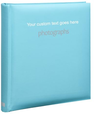 Arpan Personalised Text Photo Album with Memo Area, Slip-In Case, Book-bound, Holds 200 Photos 10x15cm/6x4 inch (Blue)