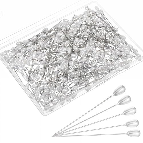 Qianyu 300 Stück Stecknadeln Runde Faux Perle Kopf Nadeln Hochzeit Perle Blumen Nadeln Weiße Gerade Kopf Nadel Stecknadeln Lang 55mm Nähnadel für Nähen Handwerk Hochzeit Dekorationen