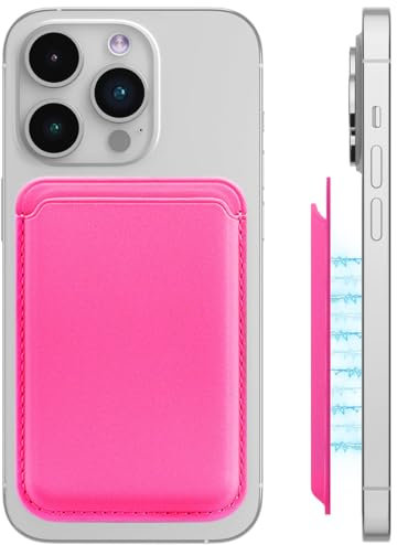 LYQNIHOB Cartera para teléfono móvil vegana, 1 unidad, con silicona antideslizante, tarjetero magnético, protección RFID, para iPhone, color rosa