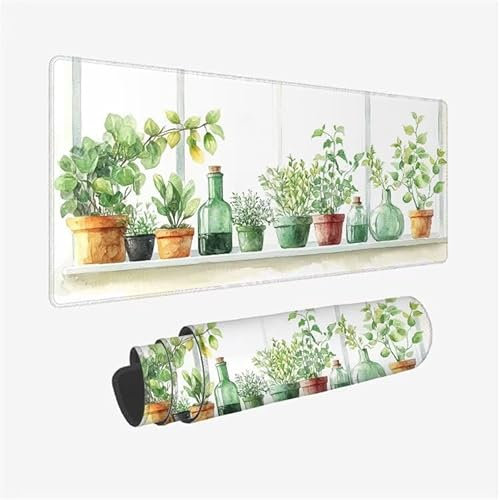 Gaming Mouse Pad plant Mouse Mat flowerpot Desk Mat Large 900x400X0.3MM, Non-Slip Desk Pad Gaming Accessories for Improved Precision and Speed, Waterproof, Washable, with Stitched Edges, Model-8357