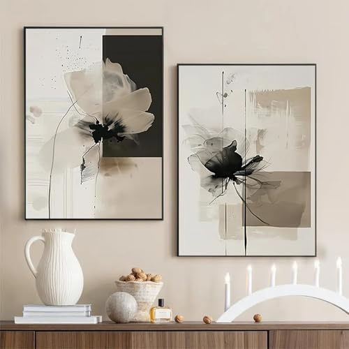 Ueiwffzo 2er Poster Set, Wandbilder Abstrakt Poster Vintage Blumen Wandbild Wandposter Bilder Set Kunstdrucke Leinwand Wohnzimmer Schlafzimmer Decor, Ohne Rahmen (50x70cm)