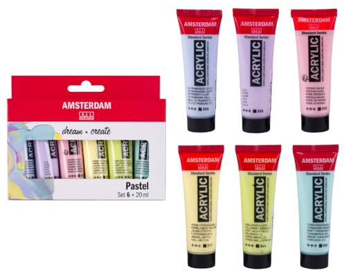 Amsterdam Standard Series Acrylfarben Pastell Set, 6 x 20 ml, Satin-Finish, Wasserbasiert, Geruchlos, Nachhaltige und Umweltfreundliche Verpackung