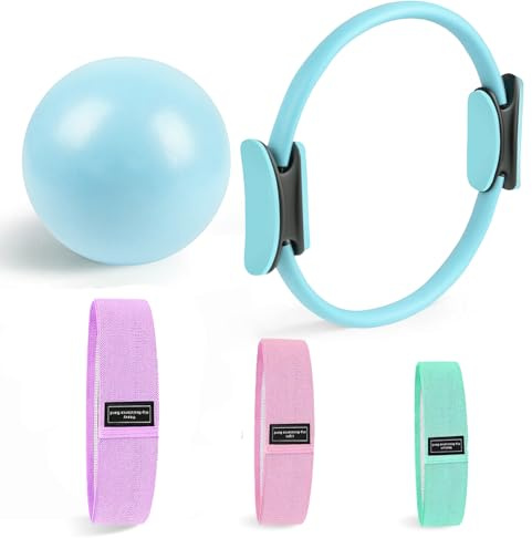 Generisch Pilates Equipment, Pilates Ring and Ball Set: Yoga Ring, Ball, 3pcs Booty Bands, for Full-Body Toning Stretching & Strength Training