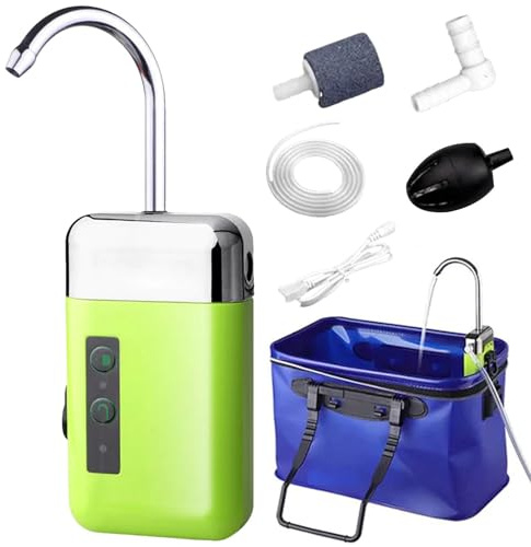 Silent Fishing Oxygen Pump - Rechargeable Intelligent Air Pumps with Auto Inductive Water Outflow LED Lights, Portable Fishes Oxygenator System | Battery Powered Aerator for Transporting Live Fish Aqu