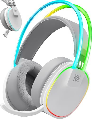 Defender® Tsunami Wireless Gaming Headset 40h Akkulaufzeit, 2.4GHz+BT(≤30ms), 7.1 SurroundSound,Kopfhörer Mit Mikrofon mit Noise-Cancelling, Kompatibel für PS5/PS4/Switch, PC Headset, Weiß