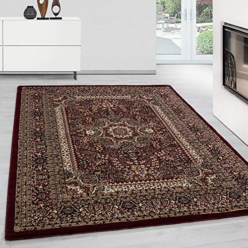 Teppium Kurzflor Teppich Wohnzimmer 300x400 cm Rot Vintage Look - Orientteppich Waschbar, Orientalisch Design, Pflegeleicht und Weich - Ideal für Schlafzimmer, Esszimmer und als Küchenteppich