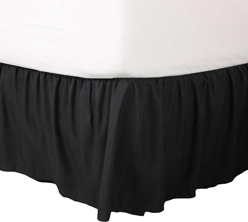 Martex Jupe de lit à Volants | Jupe de lit Facile à Installer | Jupe de lit en Microfibre | Hauteur de 38,1 cm | Qualité hôtelière | Noir