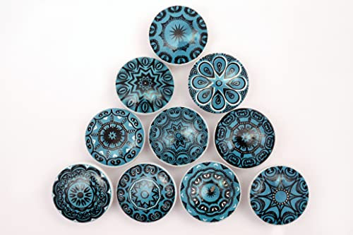 KNOBSWORLD Xfer Lot de 10 boutons de porte en céramique style vintage Motif floral Vert turquoise