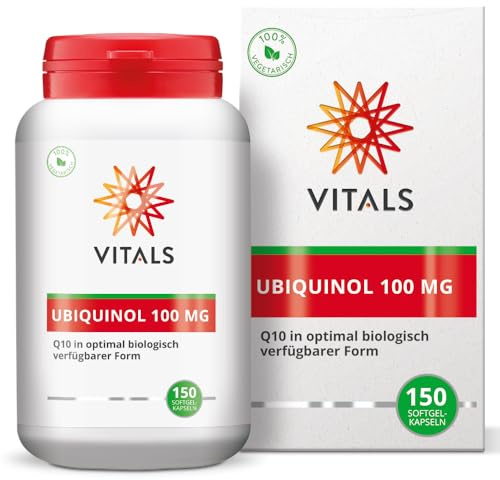 Vitals - Ubiquinol 100mg 150 Softgel-Kapseln enthält eine hohe Dosis Ubiquinol, die biologisch aktivste Form von Q10. Vom weltweit führenden Q10-Spezialisten Kaneka. Optimale Bioverfügbarkeit.
