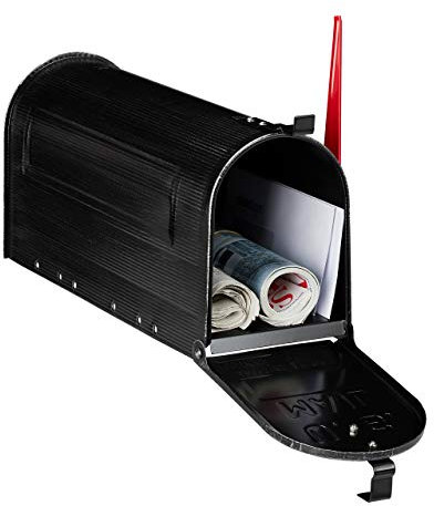 Relaxdays Cassetta Postale Americana, Vintage, US Mailbox, Scomparto Porta-giornali, Bandiera Rossa, 22x16x48 cm, Nera