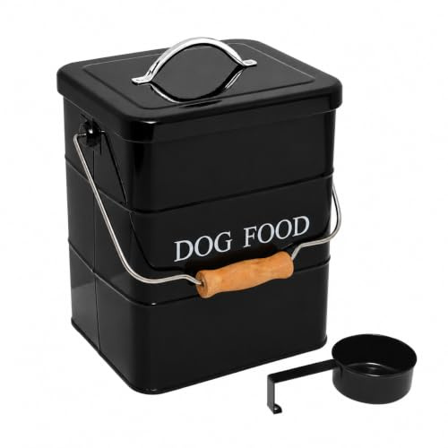 Morezi Dog food storage container for dry food lid scoop included white metal dog biscuit container in kitchen countertop, shelf, decoration home - Dog Food - Black