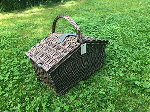 Vintage Picknickkorb -unbefüllt- HOCHWERTIG Weidenholz für 2-4 Personen, ideal für ihren Familien Ausfliug, ob in den Zoo, Tierpark, Wald, Meer - Geschenk für Weihnachten, Geburtstag oder Hochzeit