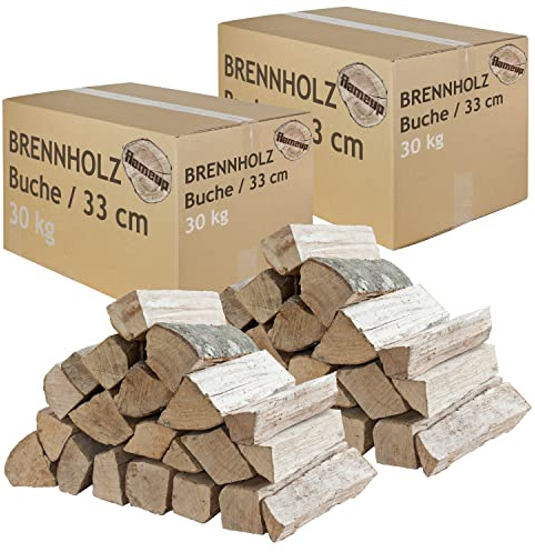 Leña de madera para chimenea, 60 kg, para horno y chimenea, brasero, barbacoa, haya, leña de haya, troncos de 33 cm