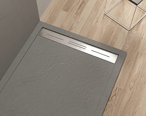 PIATTO DOCCIA 140X80 CM IN PIETRA NATURALE ESOLUTION SERIE J IN MARMORESINA EFFETTO PIETRA ARDESIA DIVERSI COLORI BIANCO NERO GRIGIO BEIGE 140X80 CM (GRIGIO)