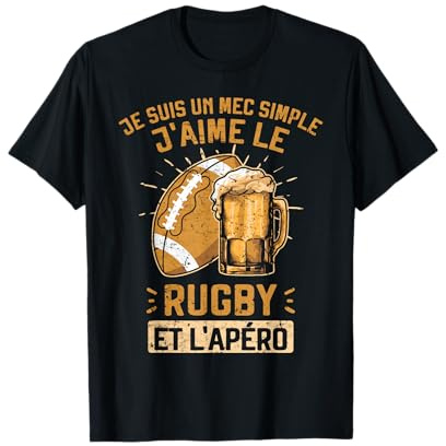 Je Suis un Mec Simple j'aime le Rugby et l'Apéro Bière Drôle T-Shirt