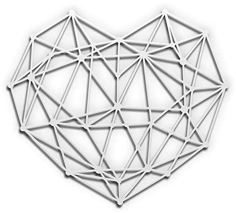 teileplus24 DS04 Wanddeko Metall | Wandbild | Metallbild | Geometrische Wandkunst | 47 x 52 cm, Farbe:Herz 3D Weiß