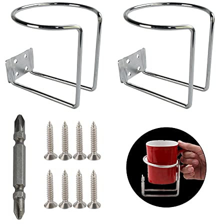 VCRANONR 2 Pcs Car Cup Holder Stainless Steel Boat Ring Cup Drink Holders Boat Ring Cup Holder Silver Auto Car Vehicle Cup Stand Wall Mounted with Screws for Most Size Beverage Bottles Cans Mugs