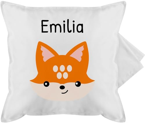 Kissenbezug - Süßer schlauer Fuchs - 50 x 50 cm - Weiß - personalisiertes Kissen füchsen +mit+Fuchs Name baumwollkissen personalisierte Geschenke Kinder Kindergarten fuchsmotiv Motiv