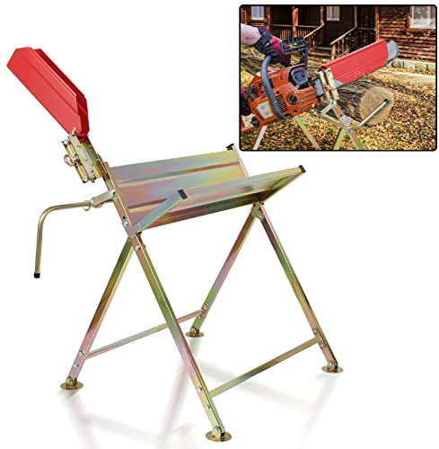 Ikodm Soporte de sierra con soporte para motosierra, 81 x 72 x 78,5 cm. Carga máxima: 150 kg. Soporte de sierra plegable, con listón y cubierta protectora, adecuado para aserraderos, talleres, oro