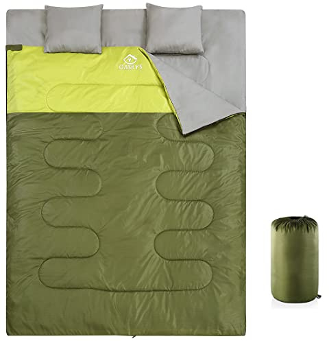oaskys Double Sleeping Bag for Adults with 2 Pillows - Queen Size XL Waterproof Sleeping Bag for All Season Camping Hiking Backpacking 2 Person Sleeping Bags for Cold Weather & Warm