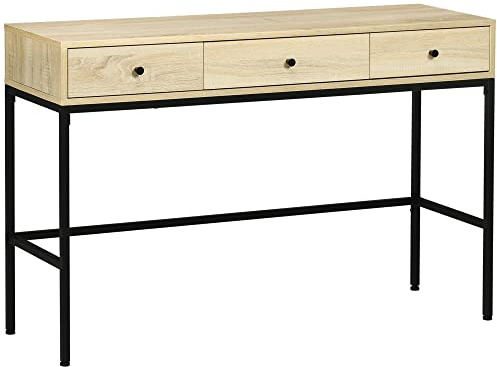 HOMCOM Table Console Table d'entrée Bout de canapé Structure en Acier 3 tiroirs Effet Bois Style Industriel 120 x 39,8 x 78 cm Naturel Noir