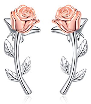 Rosen Ohrstecker Silber 925 Rose Ohrringe Rosa Rosen Schmuck Geschenk für Damen Mädchen Mutter