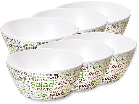 Kesper 32619 / 6er Set Obst- & Salatschalen aus Melamin, Ø 15 x H7 cm, Müsli Schale, Salat Schüssel, Joghurt Schale, Motiv Salad