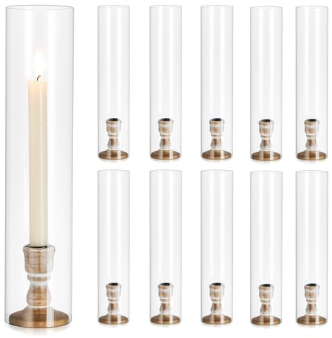 Inweder Portacandele Antivento Vetro Candelabri: 10 Pezzi Porta Candele a Cero Portalumini in Legno con Vetro Rimovibile Portacandele a Cilindro per Centrotavola Matrimonio Evento o per la Casa