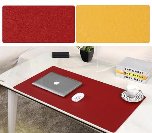 Doppelseitige Schreibtischunterlage aus Leder, rutschfeste Schreibtischunterlage aus PU-Leder, wasserdichtes Schreibtischzubehör, großer Schreibtischschutz für Büro, Zuhause, Schule (Rot-Gelb, 120 x