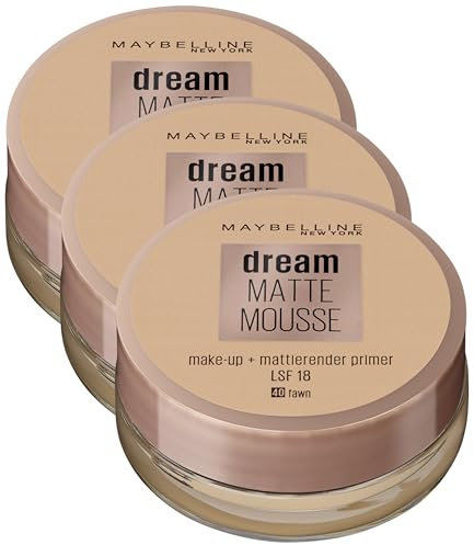 Maybelline New York Make Up, Dream Matte Mousse Make-Up, Mattierend, Nr. 40 Fawn (Packung mit 3)