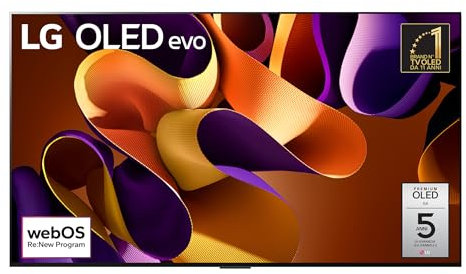 LG OLED evo 77'', Serie G4 2024, OLED77G45LW, Smart TV 4K, Design One Wall, Processore α11, Brightness Booster Max, 60W, Dolby Vision, Wi-Fi 6, 4 HDMI 2.1 4K@144Hz, GSYNC, VRR, ThinQ AI, webOS 24