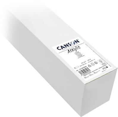 CANSON Acrylic, Papel para acrílico, Grano tipo lienzo, 400 gsm, Rollo, 0,9 x 10 m, Blanco Natural