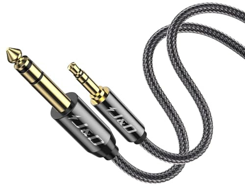J&D 3.5mm to 6.35mm Stereo Audio Cable, Gold Plated 3.5mm 1/8 inch Male TRS to 6.35mm 1/4 inch Male TRS Copper Shell Cable, Nylon Braid for Smartphone, Amplifiers, 2.1 Meter