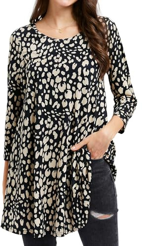 Enmain Tunique Femme Longue Grande Taille à 3/4 Manches Tunique Fleurie pour Femmes Rondes Casual Élégant Chic Floraux Swing T Shirt