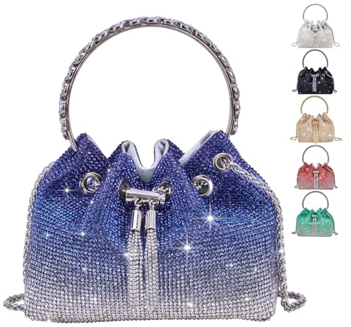 TOPALL Clutch glitter dam, silver aftonväska, handväska diamantväska axelväska silver elegant med dragkedja, strass clutchs, plånböcker, axelväska för fest, fritid, dejt, Kvällsväska blå, Large