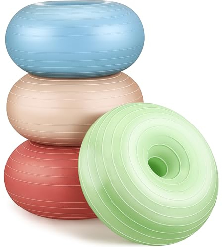 Libima 4 asientos flexibles para el aula, sillas inflables de pelota de yoga con bomba de dona, silla de ejercicio, asiento acolchado para entrenamiento de equilibrio y estabilidad, hogar, oficina
