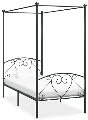 Willood Himmelbett-Gestell Bett Bettgestell Einzelbett Metallbett Bettrahmen Lattenrost Schlafzimmerbett Schlafzimmermöbel Ehebett Grau Metall 90 x 200 cm