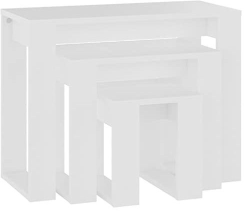 SDWEHO7 Couchtisch 3er Set, Satztische Sofatisch Wohnzimmertisch Beistelltisch, einfacher Aufbau, Weiß Holzwerkstoff