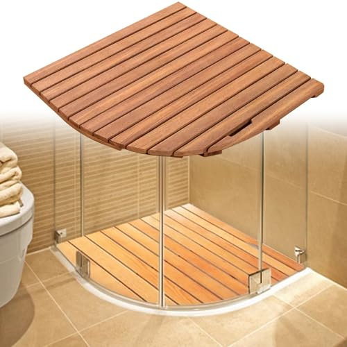 Caillebotis Douche Tapis de Sol de Salle de Bain en Bois, Tapis de Bain en Bois en Forme D'éventail Imperméable, Tapis de Douche en Bois Personnalisés, Grand Tapis de Baignoire D'angle Naturel(90x90cm