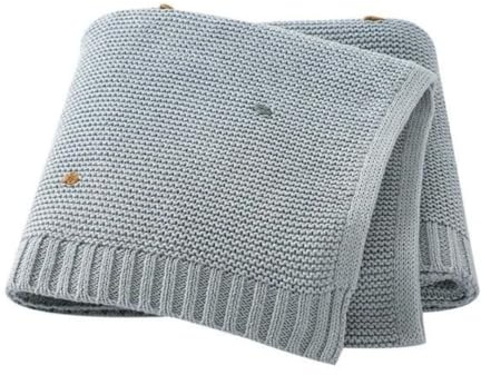 Manta de Algodón Suave y Cálida para Bebé, Manta para Recién Nacido, Cobija para Cuna, Cochecito y Silla de Coche, Unisex, 90 x 70 cm (Azul)